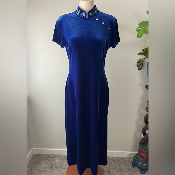 Vintage Vanessa Steven’s Velvet Velour Cheongsam Dress Size Medium - Picture 1 of 12